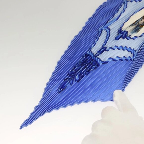 HERMES Pleated Carre 90 Scarf ""LES CHEVAUX DES MOGHOLS"" Silk Blue Auth 135502 - Picture 2 of 16